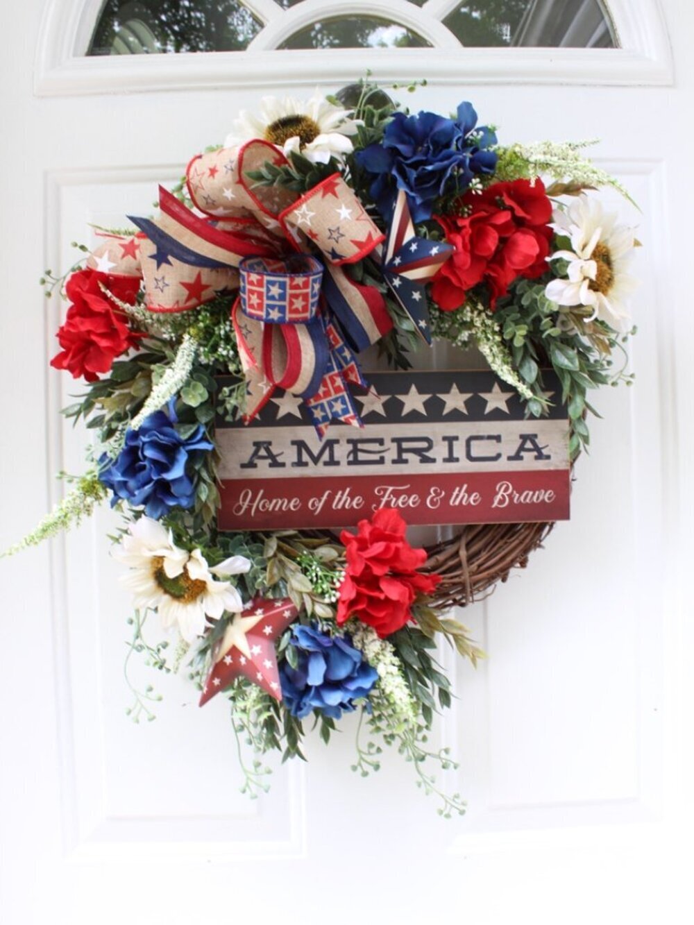 Americana Wreath, 4th of July Wreath for Front Door, Patriotic Wreath, Independe